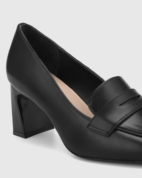 Odelle Black Leather Block Heel Loafer & Wittner & Wittner Shoes