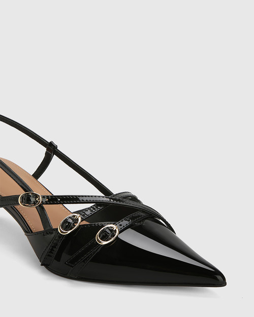 Hennie Black Patent Leather Kitten Slingback & Wittner & Wittner Shoes