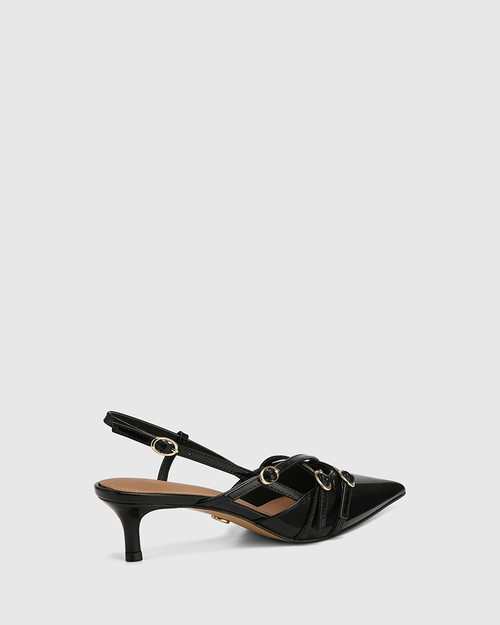 Hennie Black Patent Leather Kitten Slingback & Wittner & Wittner Shoes