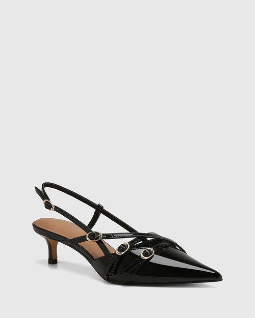 Hennie Black Patent Leather Kitten Slingback & Wittner & Wittner Shoes