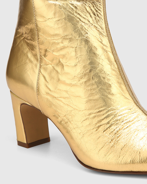 Lavish Gold Metallic Crinkle Leather Block Heel Long Boot & Wittner & Wittner Shoes