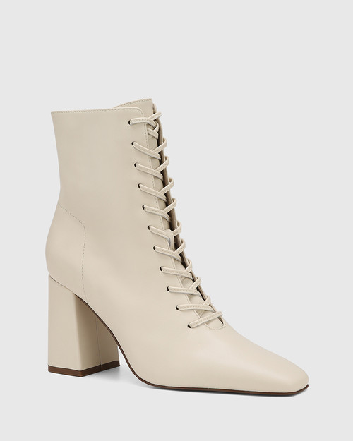 Hazel Vintage Ivory Leather Ankle Boot