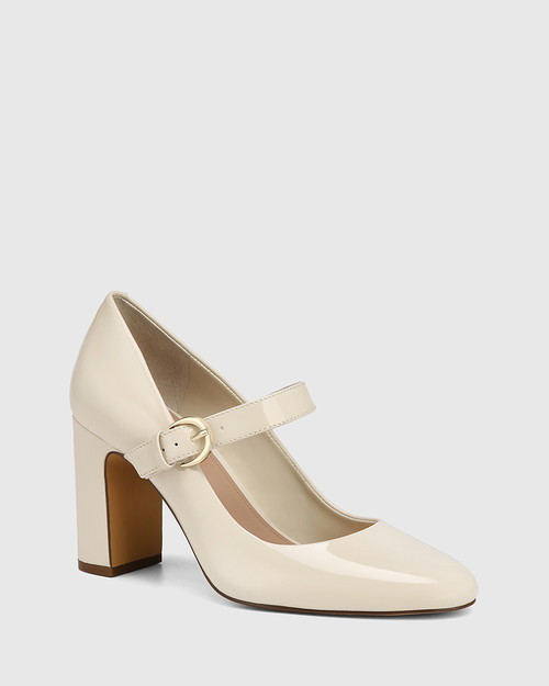 Princesa Vintage Ivory Patent Leather Block Heel Mary Jane