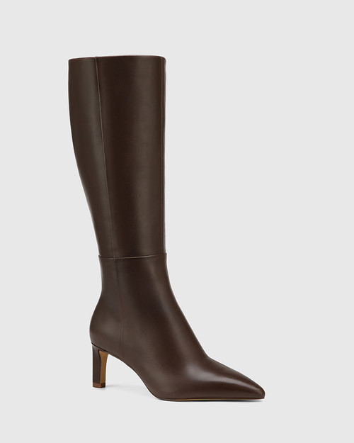 Kian Espresso Leather Stiletto Heel Long Boot