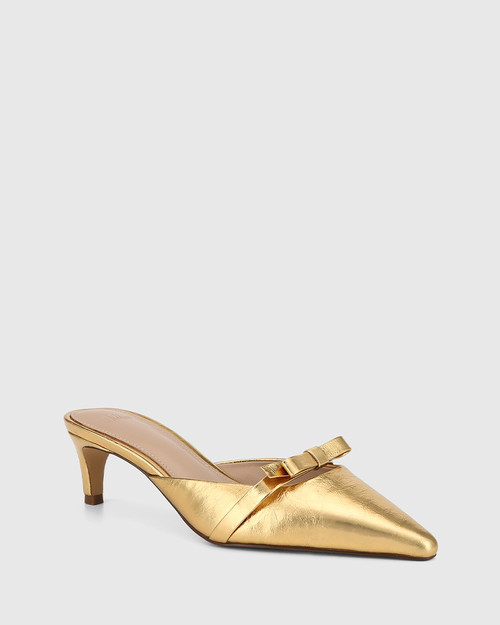 Joya Gold Metallic Crinkle Leather Kitten Heel Mule & Wittner & Wittner Shoes