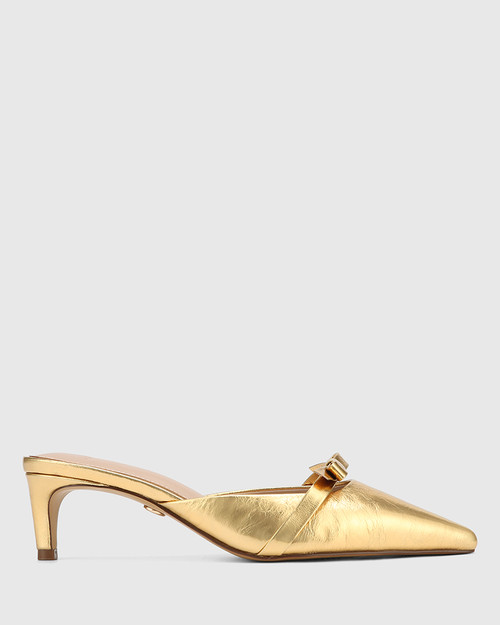 Joya Gold Metallic Crinkle Leather Kitten Heel Mule & Wittner & Wittner Shoes