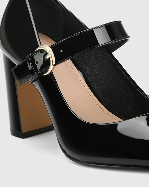 Princesa Black Patent Leather Block Heel Mary Jane & Wittner & Wittner Shoes