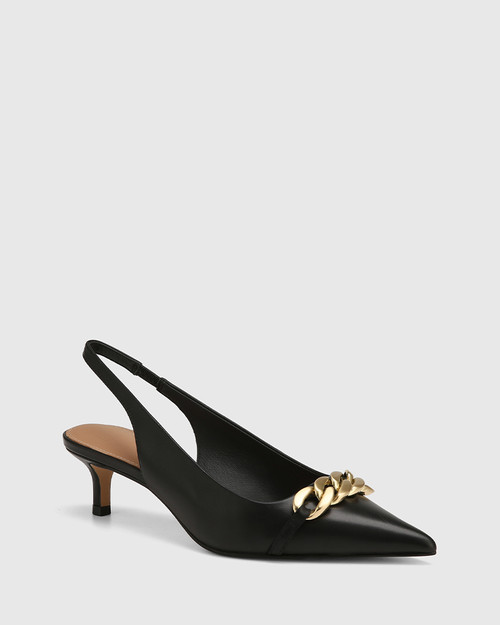 Harper Black Leather Kitten Heel  Slingback & Wittner & Wittner Shoes