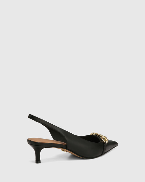 Harper Black Leather Kitten Heel  Slingback & Wittner & Wittner Shoes