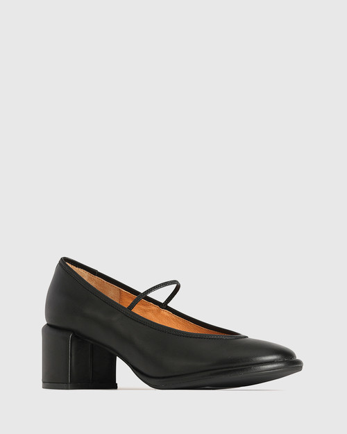 Darcella Black Leather Block Heel Mary Jane & Wittner & Wittner Shoes