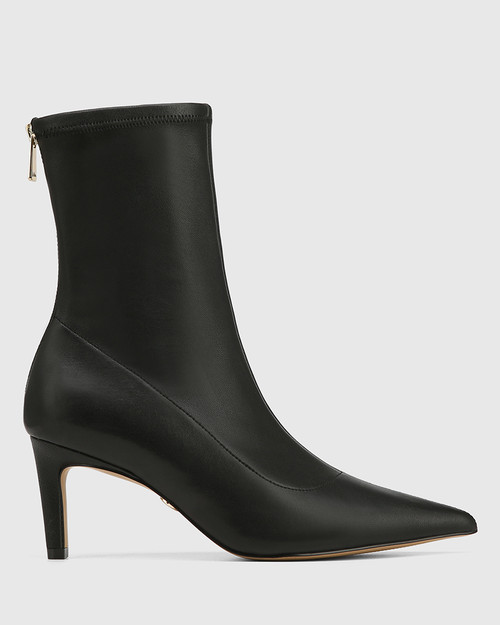 Preston Black Stretch Leather Ankle Boot