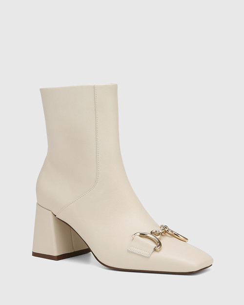 Naomi Vintage Ivory Leather Block Heel Ankle Boot & Wittner & Wittner Shoes