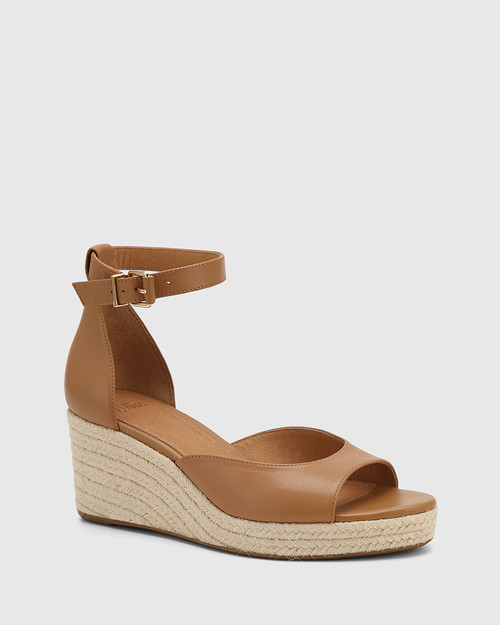 Nissa Dark Sand Leather Espadrille Wedge & Wittner & Wittner Shoes