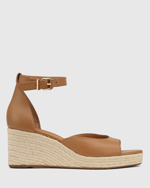 Nissa Dark Sand Leather Espadrille Wedge 