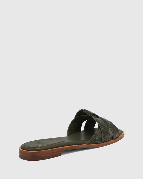 Docker Olive Green Embossed Leather Slide