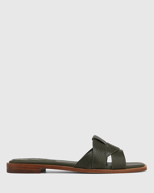 Docker Olive Green Embossed Leather Slide