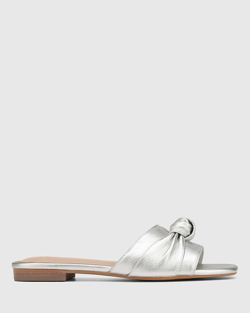 Dua Silverware Metallic Pebbled Leather Slide 