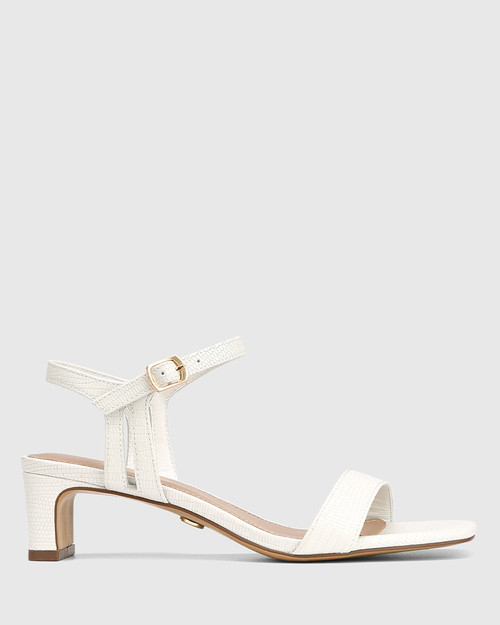 Forde Off White Embossed Leather Slim Block Heel