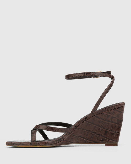 Nyla Espresso Croc Embossed Leather Wedge & Wittner & Wittner Shoes