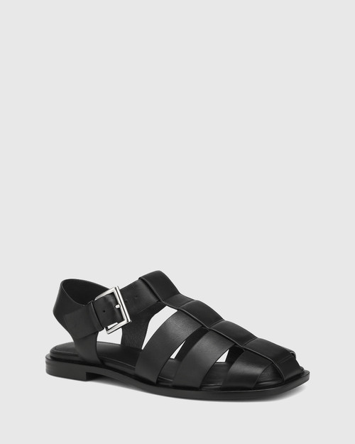 Ezria Black Leather Fisherman Sandal & Wittner & Wittner Shoes