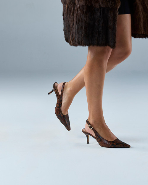 Mella Havana Tan Multi Python Print Leather Slingback & Wittner & Wittner Shoes