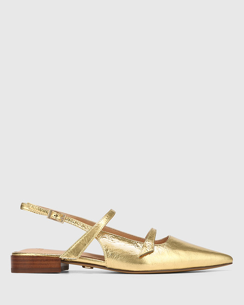 Maddy Gold Metallic Crease Leather Slingback & Wittner & Wittner Shoes