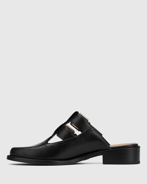 Finn Black Leather T-Bar Mule & Wittner & Wittner Shoes