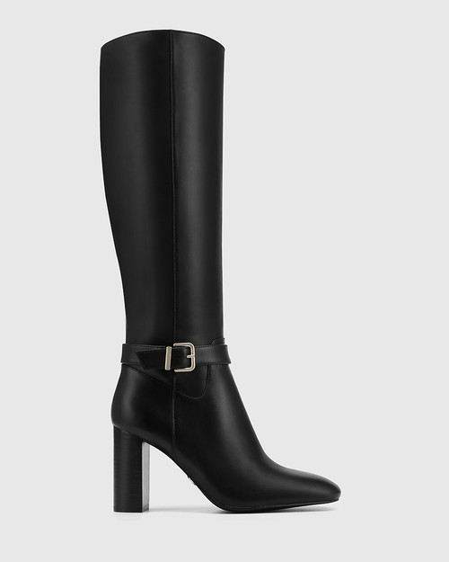 Piera Black Leather Knee High Boot