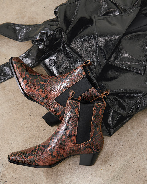 Ryde Havana Tan Python Print Leather Ankle Boot & Wittner & Wittner Shoes