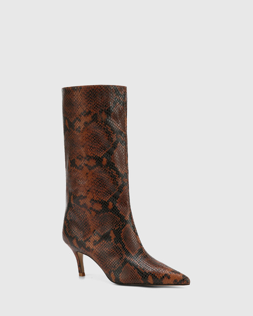Lozana Python Print Emboss Leather Mid-Calf Boot