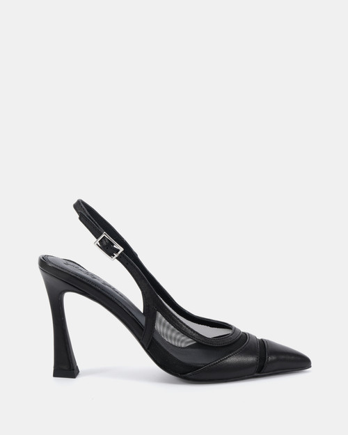 Nown Black Mesh Textile Slingback