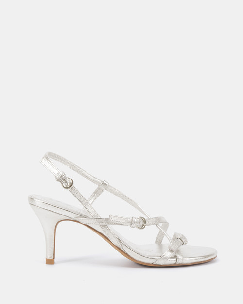 Nave Silver Metallic Leather Strappy Heel
