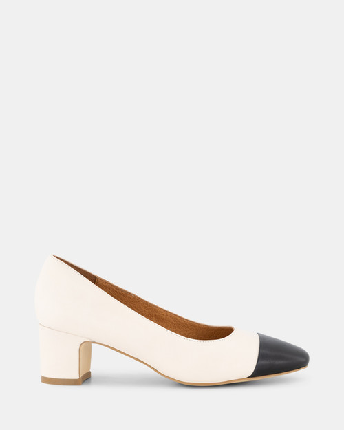 Mavis Bone and Black Leather Pump & Wittner & Wittner Shoes