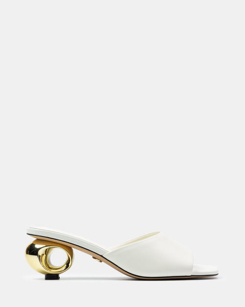 Myra Off White Leather Artistic Heel Mule 