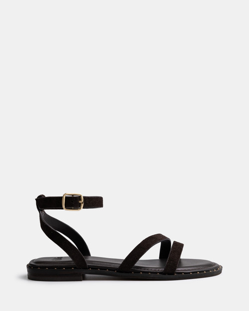 Crystina Chocolate Suede Leather Strappy Sandal
