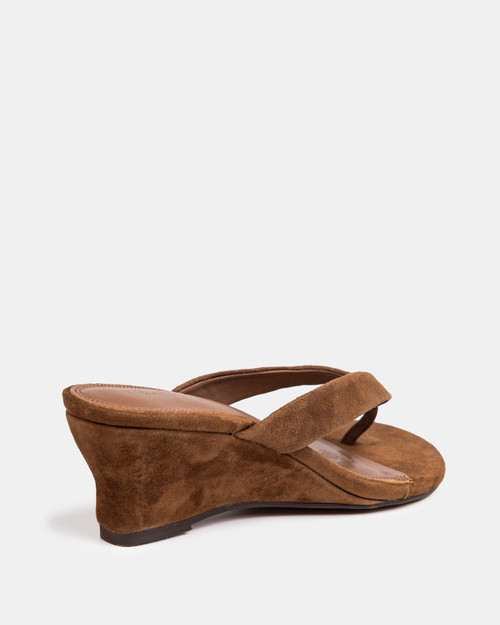Wanda Dark Tan Suede Leather Wedge Thong & Wittner & Wittner Shoes