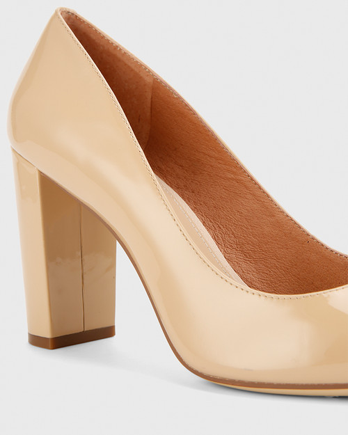 Hether Nude Patent Pointed Toe Block Heel