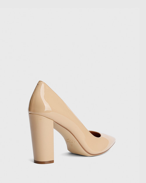 nude pointed block heels