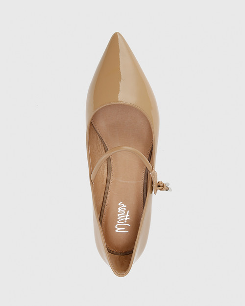 Meara Taupe Patent & Nappa Leather Point Toe Flat. & Wittner & Wittner Shoes