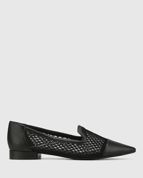 Melodie Black Leather & Mesh Pointed Toe Flat. & Wittner & Wittner Shoes