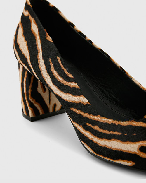 Dalena Chocolate Zebra Print Hair-On Leather Block Mid Heel. & Wittner & Wittner Shoes