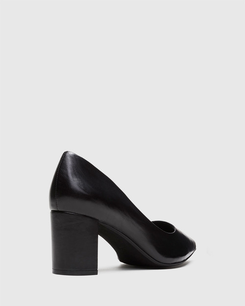 Dalena Black Leather Pointed Closed Toe Block Mid Heel. & Wittner & Wittner Shoes