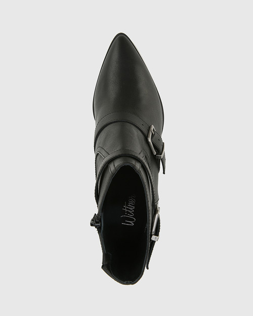 Pecola Black Leather Block Heel Ankle Boot. & Wittner & Wittner Shoes