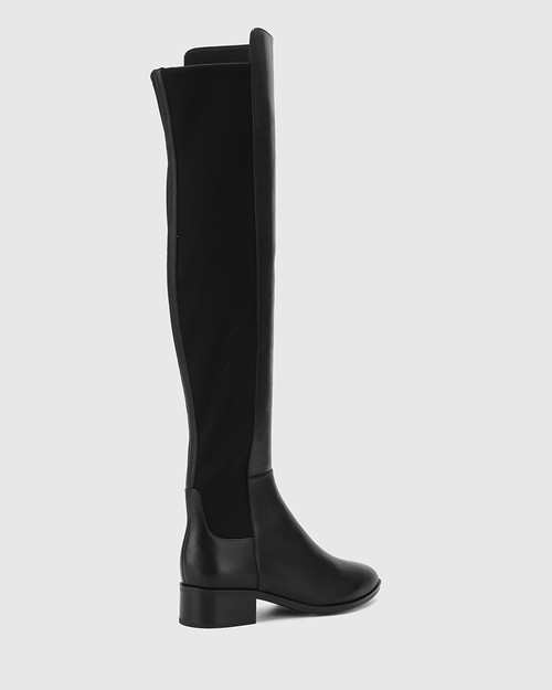 Gianna Black Leather and Stretch Neoprene Over The Knee Boot  & Wittner & Wittner Shoes