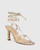 Rikita Tuscan Gold Leather Sculptured Heel Strappy Sandal. 