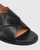 Jonie Black Leather Block Heel Cross Strap Sandal. 