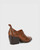 Keisha Chocolate Snake Print Leather Pointed Toe Block Heel Bootie. 