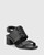 Devanti Black Leather Plaited Front Blocked Heel Sandal. 