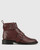 Braiden Wine Leather Double Buckle Lace Up Ankle Boot. 