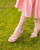 Aimee Powder Pink Suede Frill Detail Stiletto Heel Sandal. 